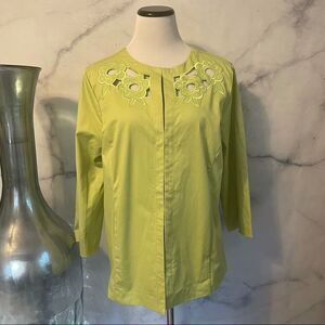 𝅺3/$20 Bob Mackie Wearable Art Lime Cutout Blazer L